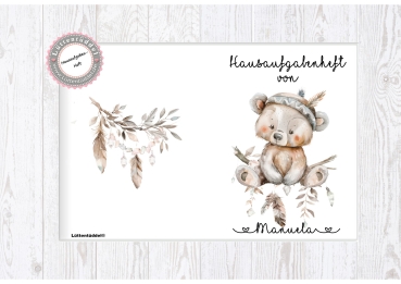 Preview: zuckersüßer Schulheft Umschlag Bär 2 Boho Style Hausaufgabenheft in seperater hochwertiger Hülle Einschulung Schulkind von Lüttentüddel®